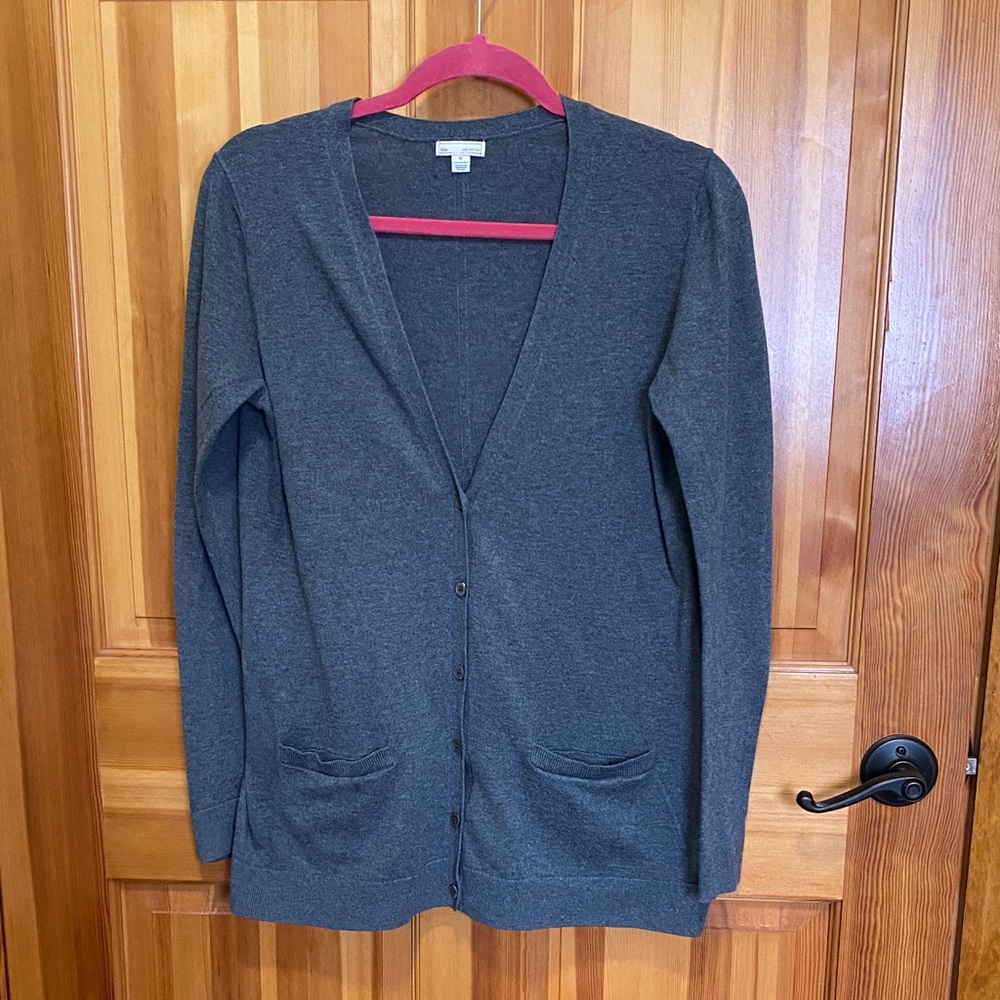 GAP Made with Silk Charcoal Cardigan Sweater